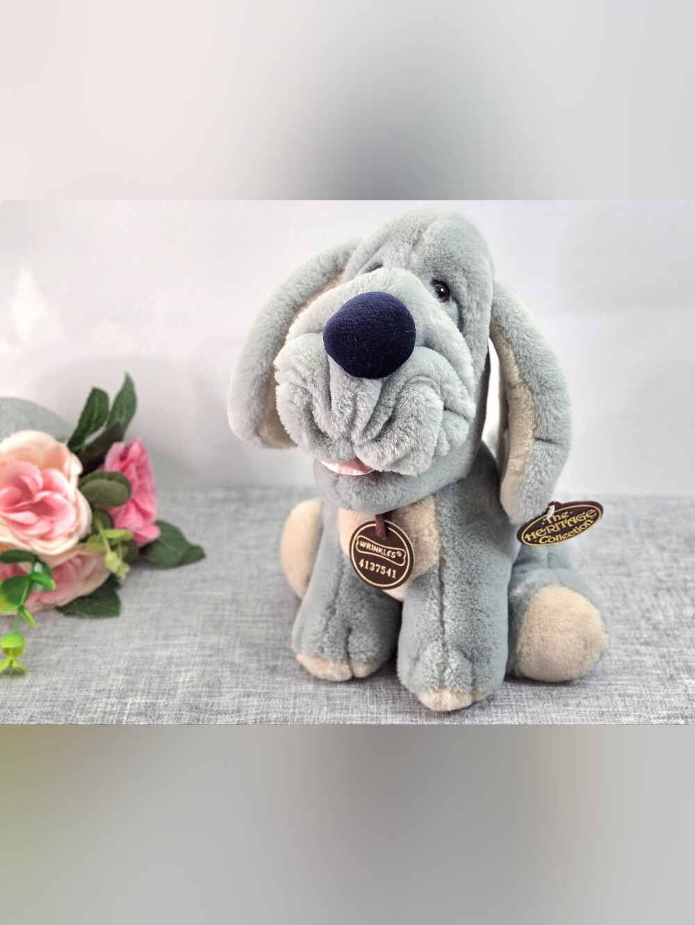 Vintage 1980s Ganz Bros Wrinkles The Dog Plush Grey Heritage Collection 9"